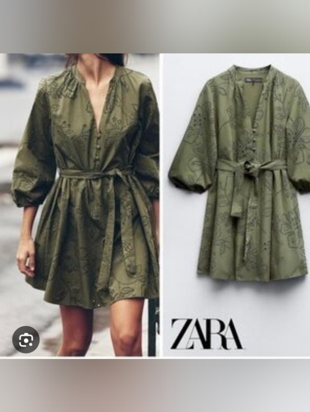 Zara Olive Green Mini Dress with Tie Waist